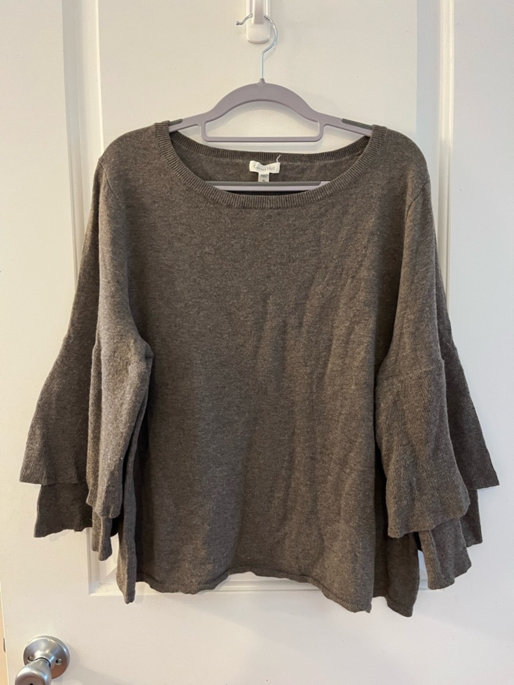 Garnet Hill Taupe-Brown Crewneck Knit Sweater